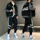 Color Block Letter Printed Jacket + High-waist Striped Letter Printed Sweatpants