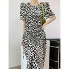 Short-sleeve Leopard Print Sheath Dress