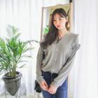 V-neck Frill-trim Knit Blouse
