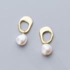 925 Sterling Silver Faux Pearl Dangle Earring 1 Pair - Earring - Gold - One Size