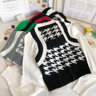 Mock Two-piece Houndstooth Knit Crop Top In 5 Colors