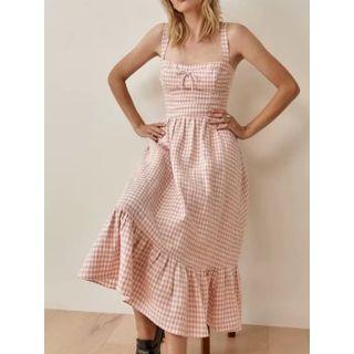 Sleeveless Square Neck Plaid A-line Dress