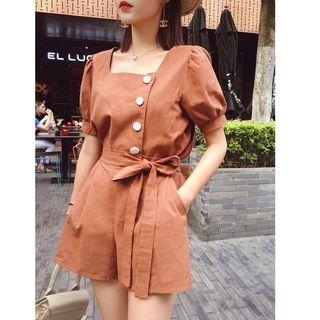 Set: Plain Short Sleeve Blouse + Wide Leg Shorts