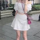 Off-shoulder Cropped Blouse / Mini A-line Skirt
