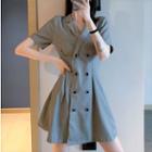 Short-sleeve Double-breasted Mini A-line Coat Dress