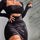 Long-sleeve Cut Out Ribbed Bodycon Dress