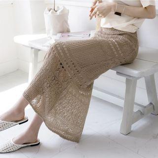 Pointelle Knit Maxi Pencil Skirt