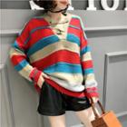 Striped Lace Up Sweater