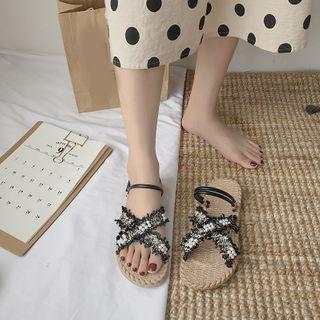 Cross Strap Beaded Sandals