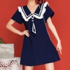 Ruffle Trim Sailor Collar Mini A-line Dress