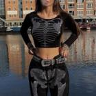 Sternum Rhinestone Round Neck Skinny Top