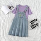 Short-sleeve T-shirt / Floral Embroidered Denim Jumper Dress