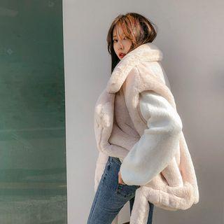Wide-lapel Faux-fur Shaggy Vest Ivory - One Size