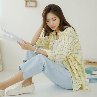 Dip-back Oversized Checked Shirt