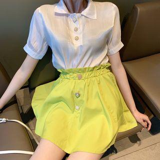 Button Pleated Skirt Avocado - Skirt - One Size