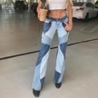 Two-tone Panel Mid-waist Straight Leg Jeans