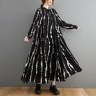 Long-sleeve Print Maxi Dress Black & White - One Size