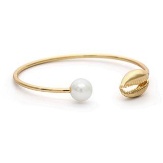 Faux Pearl Alloy Shell Open Bangle