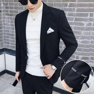 Set: Embroidered Single-button Blazer + Dress Pants