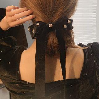 Rhinestone Bow Velvet Hair Clip 1 Pc - Black - One Size