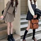 Plain Blazer / Strappy Pleated Dress / Lace Trim Blouse