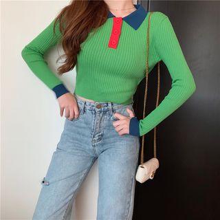 Rip Knit Polo Top As Shown In Figure - One Size