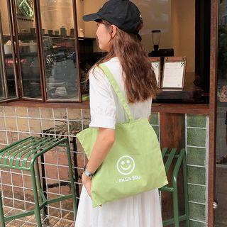 Smiley Face Print Canvas Shopper Bag
