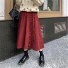Floral Cardigan / Ruffled Midi A-line Skirt