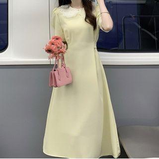 Short-sleeve Peter Pan Collar A-line Maxi Dress