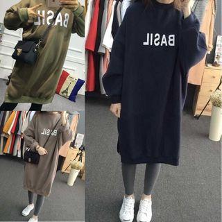 Fleece-lined Lettering Midi Sweatshirt Dress