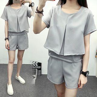 Set: Short-sleeve Pleated Top + Shorts