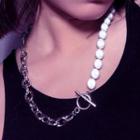 Faux Pearl Stainless Steel Necklace Necklace - Silver - 47cm