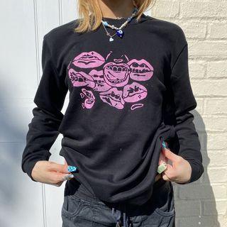 Long Sleeve Lips Print Loose-fit Sweatshirt