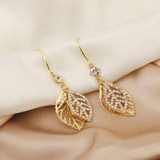 Rhinestone Leaf Drop Earring  - As Shown In Figure