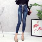 Lace-up High Waist Cropped Skinny Jeans