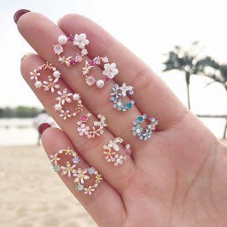 Rhinestone Floral Hoop Stud Earring
