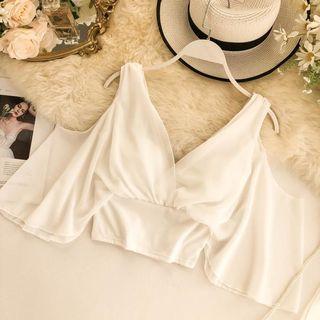 Cold-shoulder Cropped Chiffon Blouse