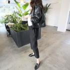 Faux-leather Snap-button Jacket