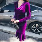 Long-sleeve Draped Velvet Mermaid Dress