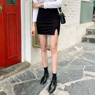 Slit-hem Mini Pencil Skirt One Size