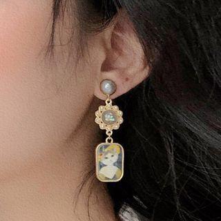 Faux Pearl Cat Dangle Earring 0495a - 1 Pair - Cat - One Size