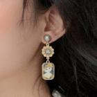 Faux Pearl Cat Dangle Earring 0495a - 1 Pair - Cat - One Size