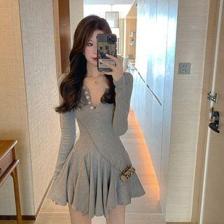 Sheath V-neck Long-sleeve A-line Dress