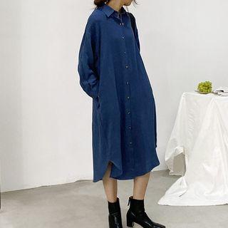 Plain Long-sleeve Oversize Shirtdress