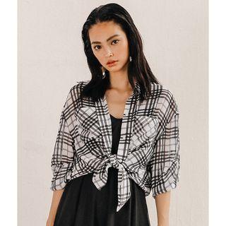 Plaid Chiffon Shirt As Shown In Figure - One Size