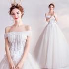 Off-shoulder Lace Panel A-line Wedding Gown