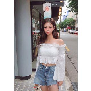 Bell-sleeve Eyelet Lace Belly Top White - One Size