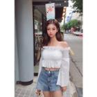 Bell-sleeve Eyelet Lace Belly Top White - One Size
