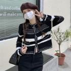 Long-sleeve Striped Knit Top Black - One Size