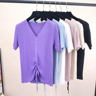 Knitted V-neck Short-sleeve Top